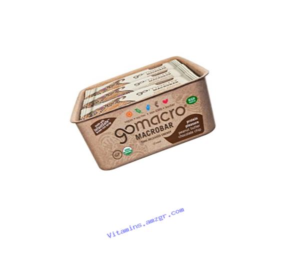 GoMacro MacroBar, Organic Vegan Protein Bar, Peanut Butter + Chocolate Chip, 2.4 oz (Pack of 12)