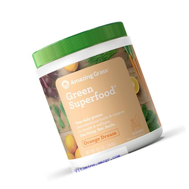 Amazing Grass Green Superfood Organic Powder with Wheat Grass and Greens, Flavor: Orange Dream, 30 Servings