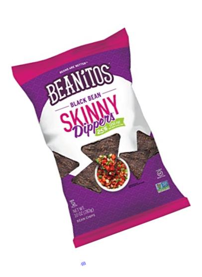 Beanitos Reduced Fat Black Bean Skinny Dippers, Plant Based Protein, Good Source Fiber, Gluten Free, Non-GMO, Vegan, Corn Free Tortilla Chip Snack, 10 Ounce