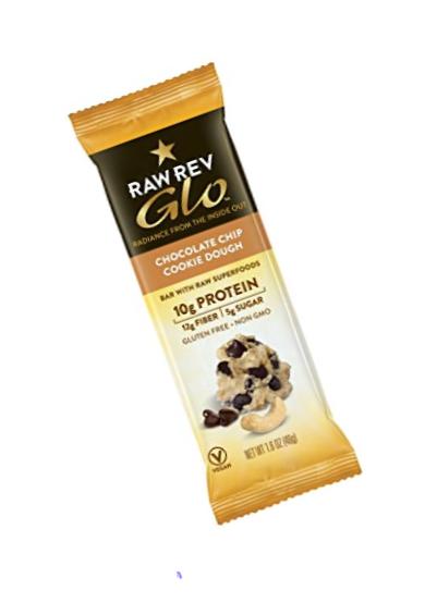 Raw Rev Glo Vegan, Gluten-Free Protein Bars - Chocolate Chip Cookie Dough 1.6 ounce (Pack of 12)