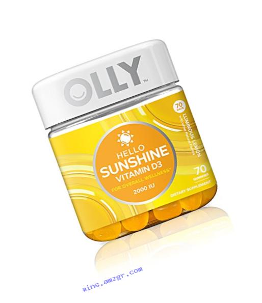 OLLY Hello Sunshine Vitamin D3 Gummies, Luminous Lemon, 70 Count