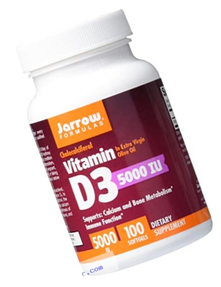 Jarrow Formulas Vitamin D3, Supports Calcium and Bone Metabolism, 5000 IU, 100 Softgels