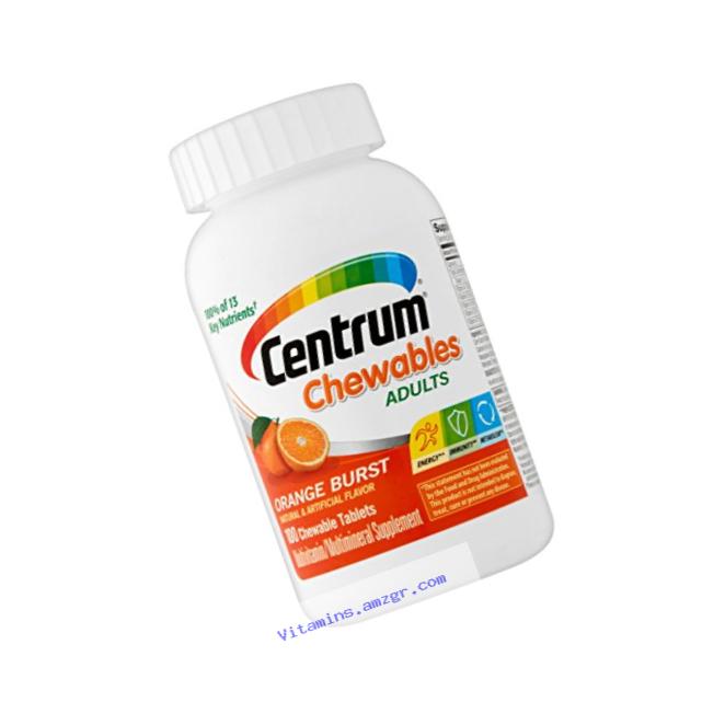 Centrum Adult Chewables Multivitamin / Multimineral Supplement Tablet, Vitamin C, Vitamin E, Beta-Carotene and Zinc (Orange Burst Flavor, 100 Count)
