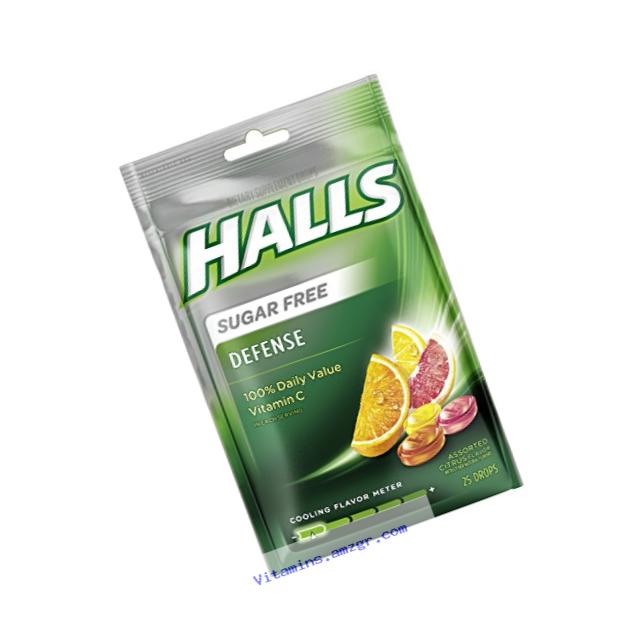 HALLS Defense Sugar Free Vitamin C Supplement Drops (Assorted Citrus, 25 Drops, 12 Pack, 300 Drops Total)