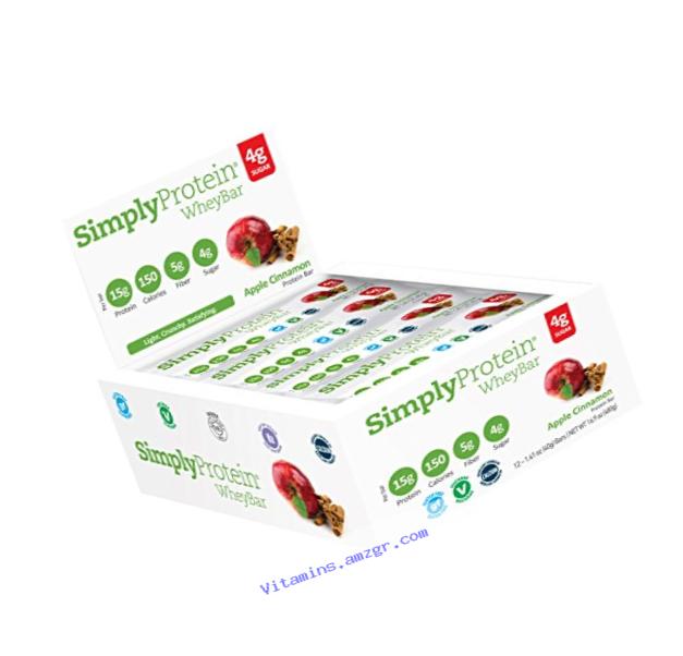 SimplyProtein Whey Bar, Apple Cinnamon, Pack of 12, Gluten Free