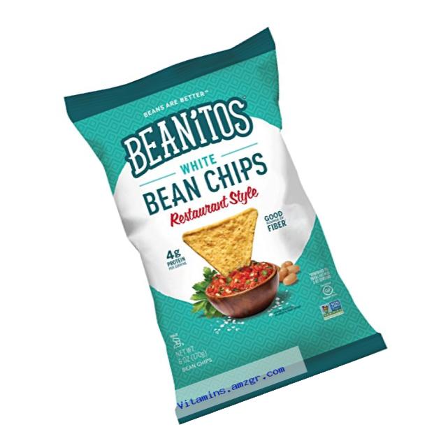 Beanitos Restaurant Style White Bean Chips with Sea Salt, Plant Based Protein, Good Source Fiber, Gluten Free, Non-GMO, Vegan, Corn Free Tortilla Chip Snack, 6 Ounce (Pack of 6)