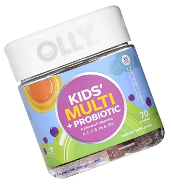 OLLY Kids Multi-Vitamin and Probiotic Gummy Supplements, Yum Berry Punch, 70 Count