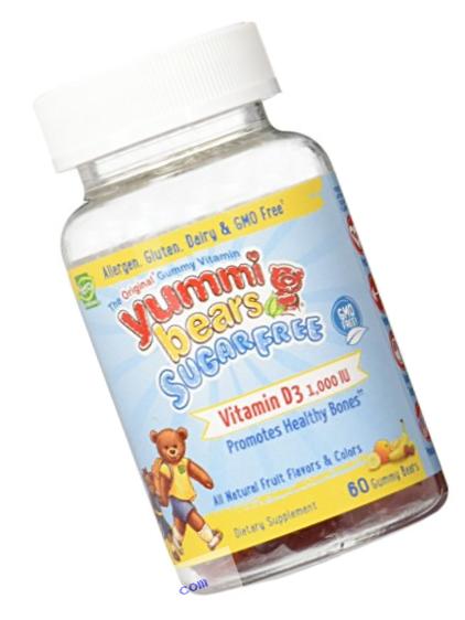 Yummi Bears Sugar Free Vitamin D3 Gummy Vitamin Supplement for Kids, 60 Gummy Bears