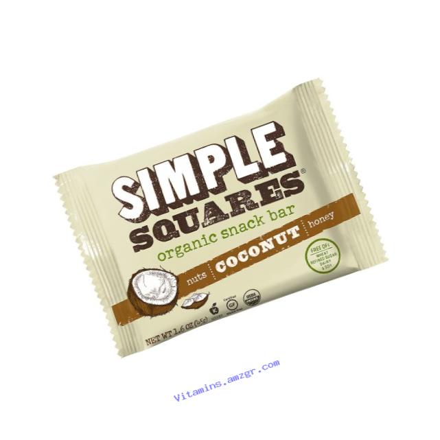 SIMPLE Squares Organic Whole Food Protein Bar, Coconut, 1.6 Ounce (Pack of 12)