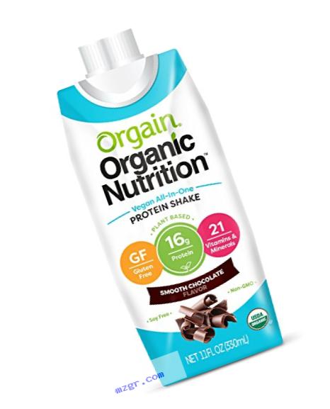 Orgain Plant Based Organic Vegan Nutrition Shake, Smooth Chocolate, 11 Ounce, Packaging May Vary