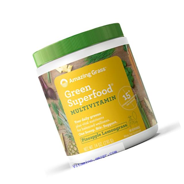 Amazing Grass Green Superfood Multi-Vitamin Powder with Wheat Grass and Greens, Flavor: Pineapple Lemongrass, 30 Servings