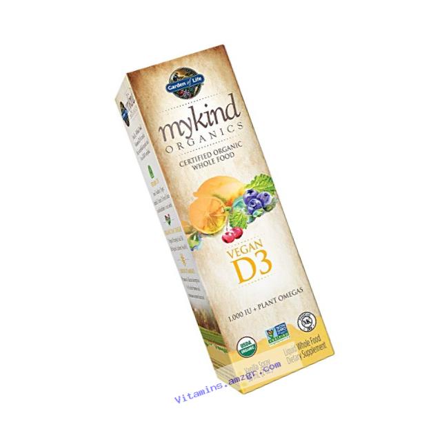 Garden of Life D3 Vitamin - mykind Organic Whole Food Vitamin D Supplement with Plant Omegas, Vegan, Vanilla, 2oz Liquid Spray