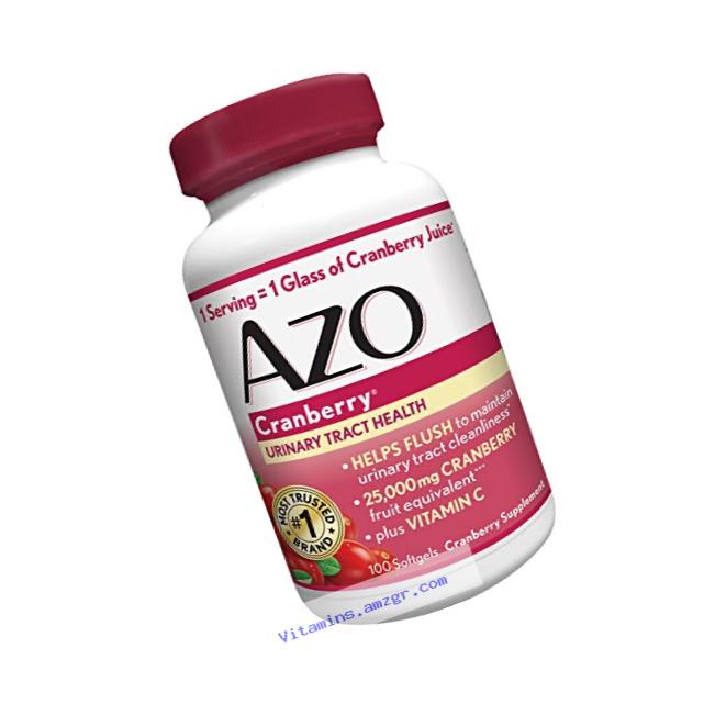 AZO Cranberry Urinary Tract Health Dietary Supplement* ?? 1 Serving = 1 Glass of Cranberry Juice^ - Helps Maintain Urinary Tract Cleanliness* ??Plus Vitamin C - 100 Softgels