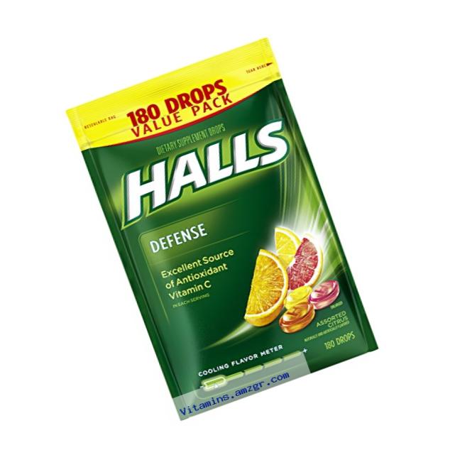 HALLS Defense Vitamin C Supplement Drops Value Pack, (Assorted Citrus, 180 Drops)