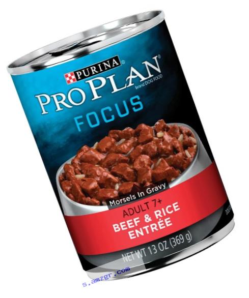 Purina Pro Plan Wet Dog Food, Focus, Adult 7+ Beef & Rice Entre Morsels in Gravy, 13-Ounce Can, Pack of 12