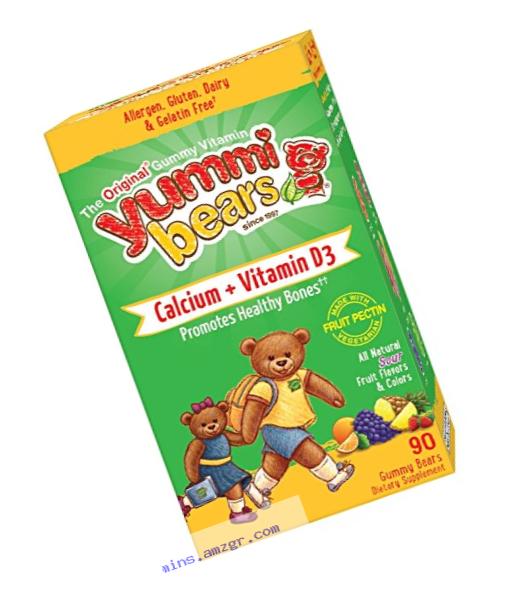 Yummi Bears Vegetarian Calcium + Vitamin D3 Gummy Vitamin Supplement for Kids, 90 Gummy Bears