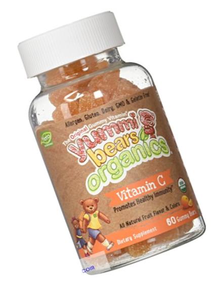 Yummi Bears Organics Vegetarian Vitamin-C Gummy Vitamin Supplement for Kids, Gummy Bears, 60 Count