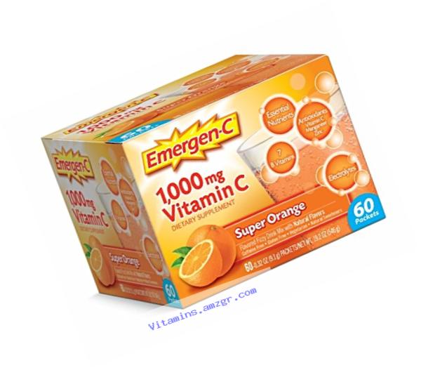 Emergen-C Dietary Supplement Drink Mix with 1000mg Vitamin C 0.32 Ounce Packets (Super Orange Flavor, 60 Count)
