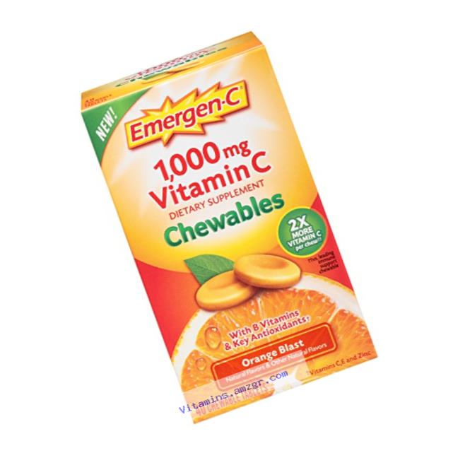 Emergen-C Chewables Dietary Supplement Tablet, 1000mg Vitamin C and Vitamin B6 (Orange Blast Flavor, 40 Count)