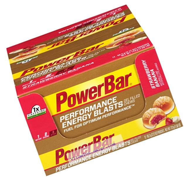 PowerBar Performance Energy Blasts Gel Filled Chews, Strawberry Banana, 2.12-Ounce Pouches (Pack of 12)