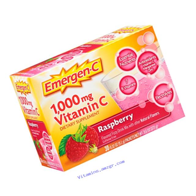 Emergen-C Dietary Supplement Drink Mix With 1000mg Vitamin C, 0.32 Ounce Packets, Caffeine Free (Raspberry Flavor, 30 Count)