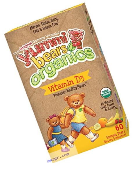 Yummi Bears Organics Vegetarian Vitamin-D Gummy Vitamin Supplement for Kids, Gummy Bears, 60 Count